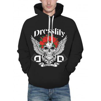 

Graphic Hoodie Rose Skull Wing Pattern Pocket Drawstring Long Sleeve Sweatshirt With Hood, Multicolor