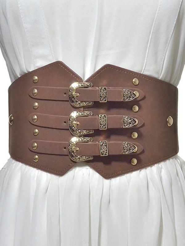 Vintage Dress Shirt Decoration Metal Buckle PU Wide Waist Belt - BROWN 1PC