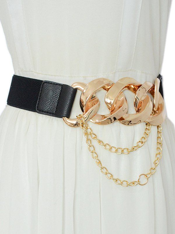 Chunky Chain Elastic Waist Belt Shirt Dress Decoration - BLACK 1PC