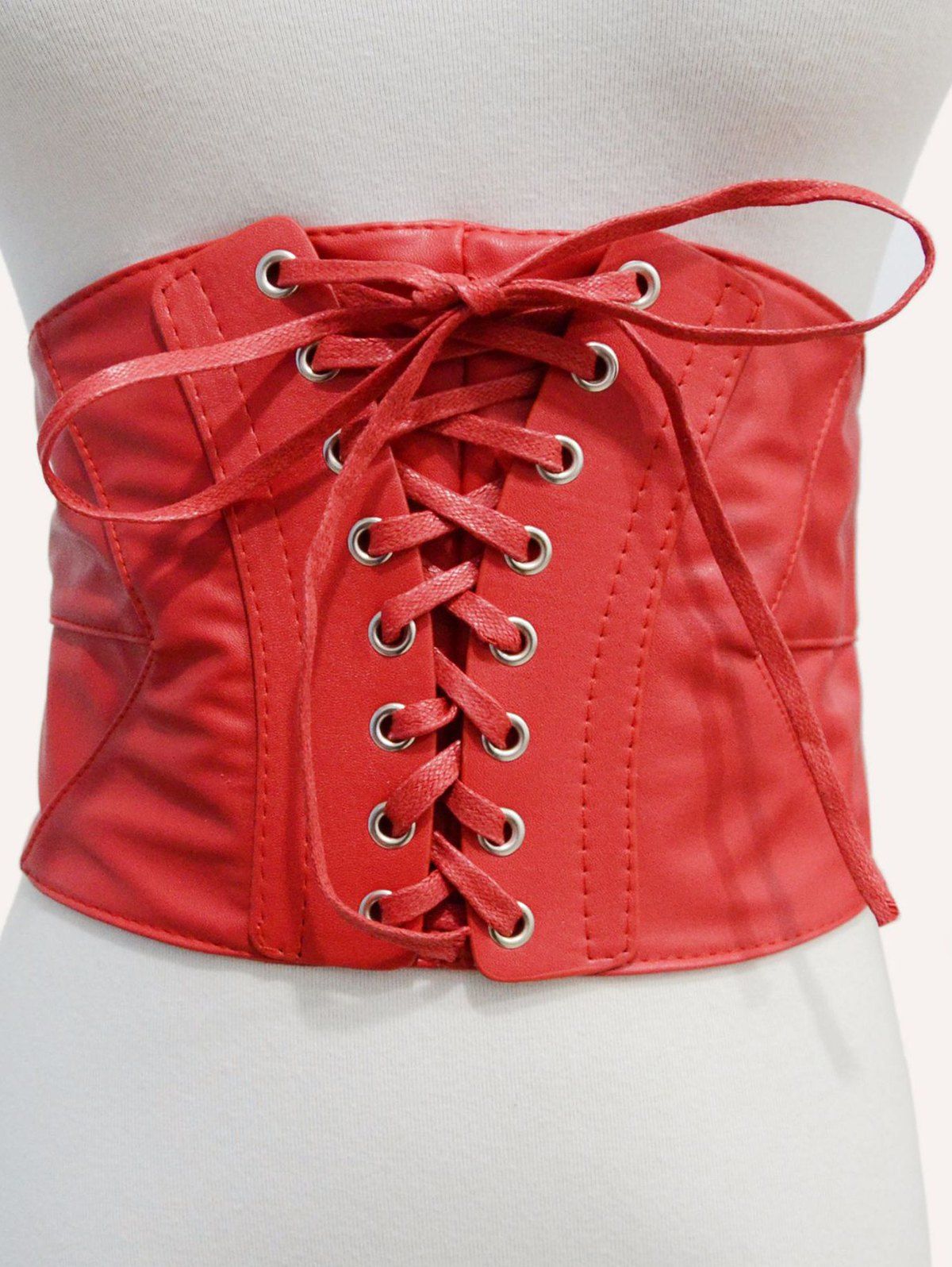 Lace Up PU Wide Waist Belt Shirt Dress Decoration - RED 1PC