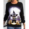 Sweat-shirt D'Halloween à Imprimé Citrouille Animal Lune Manches Raglan à Col Rond - Noir XL