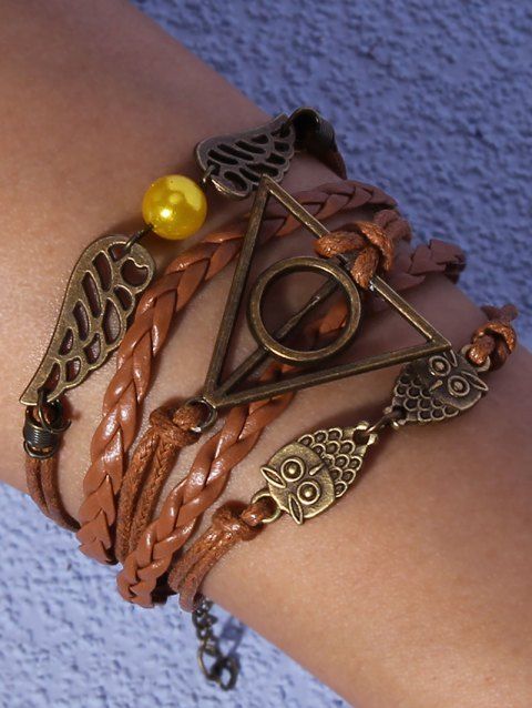 Geometric Wing Owl Layered Adjustable Vintage Bracelet