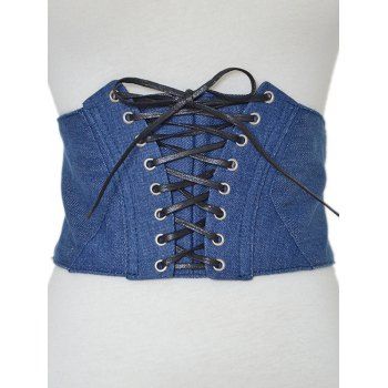 

Lace Up Denim Wide Waist Belt Shirt Dress Decoration, White