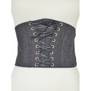 

Lace Up Denim Wide Waist Belt Shirt Dress Decoration, White