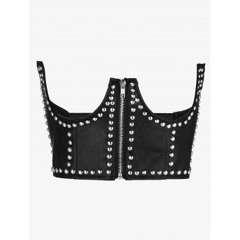 

Crown Shape Rivets Zip Up PU Decorative Wide Waist Belt, Black