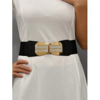 

Glitter Rhinestone Buckle Elastic Waist Belt, Black