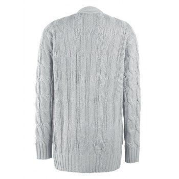 Cable Knit Sweater Solid Color Long Sleeve Patch Pocket Button Up Sweater