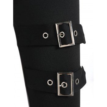 Gothic Grommets Buckles Straps Long High Waist Skinny Pants