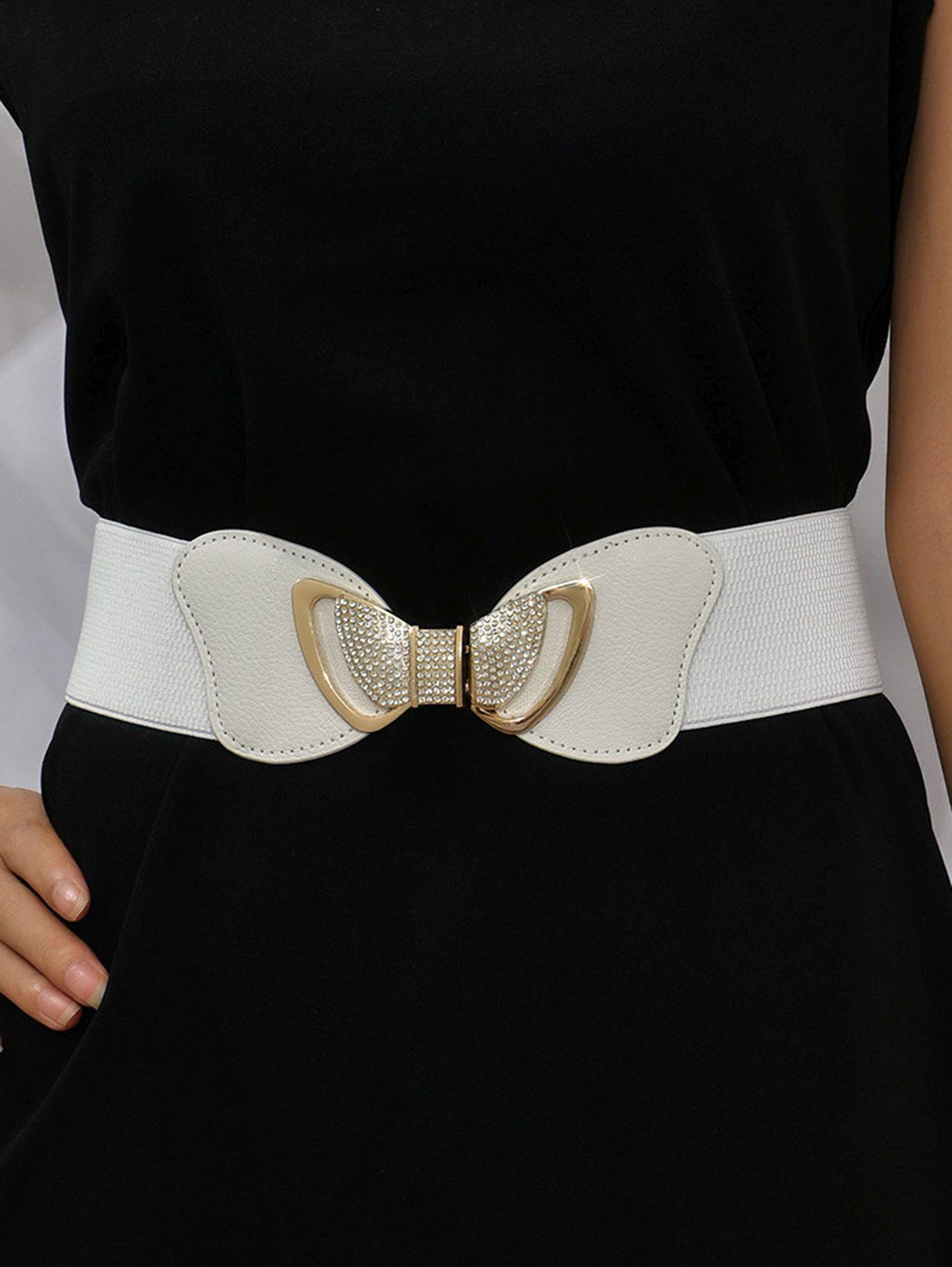 Sparkly Rhinestone Butterfly Buckle Elastic Waist Belt Shirt Dress Decoration - WHITE 