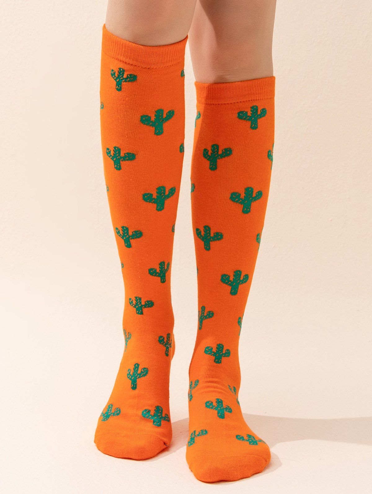 Chaussettes Hautes à Imprimé Cactus - Orange 