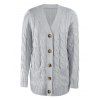 Cable Knit Sweater Solid Color Long Sleeve Patch Pocket Button Up Sweater - LIGHT GRAY XL