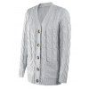 Cable Knit Sweater Solid Color Long Sleeve Patch Pocket Button Up Sweater - LIGHT GRAY XL
