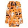 Sweat-shirt à Capuche D'Halloween Long à Imprimé Chauve-souris Citrouille Fantôme à Manches Longues avec Poches - Orange Foncé XL