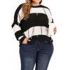 Plus Size Two Tone Fringed Sweater Drop Shoulder Back Low Cut Knot Sweater - BLACK 1XL