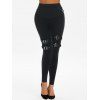 Pantalon Moulant Gothique Long à Bretelle Bouclée à Taille Haute - Noir XXL