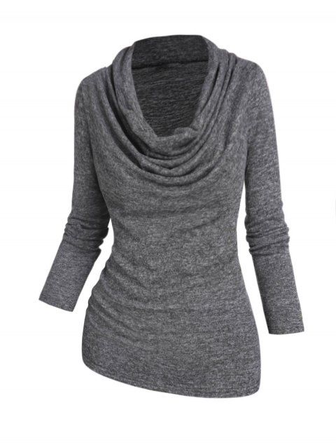 Heather Sweater Pullover Sweater Cowl Neck Draped Long Sleeve Casual Sweater