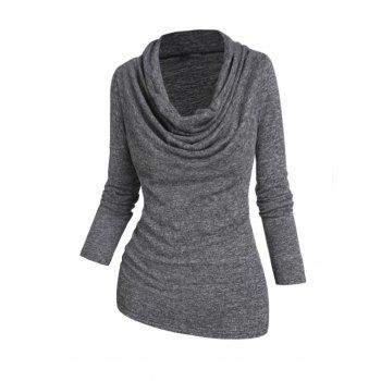 Women Heather Sweater Pullover Sweater Cowl Neck Draped Long Sleeve Casual Sweater Clothing L Gray