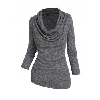 

Heather Sweater Pullover Sweater Cowl Neck Draped Long Sleeve Casual Sweater, Gray