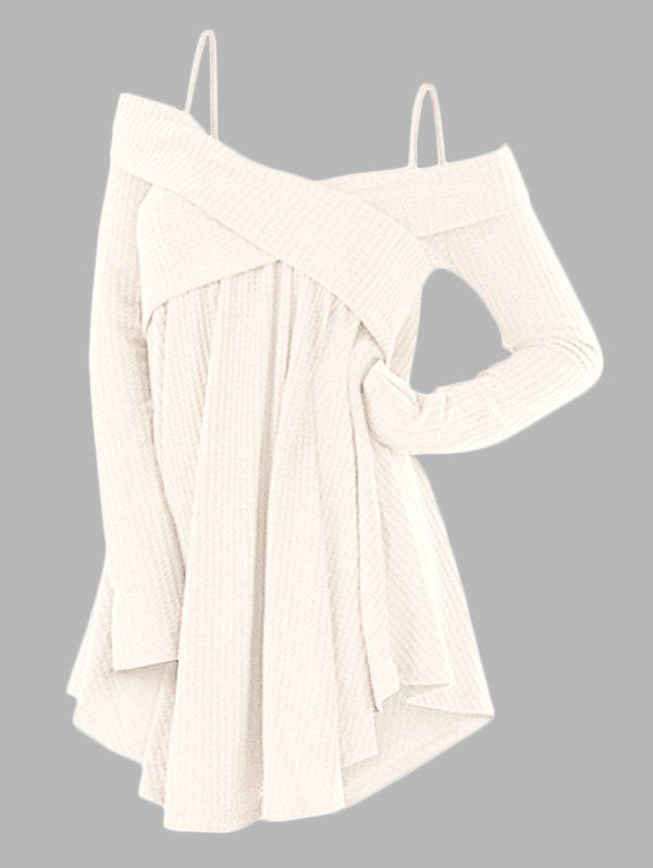 Cold Shoulder Crisscross Tunic Sweater - WHITE M