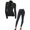 Ensemble de Legging Décontracté à Taille Haute et Cardigan à Manches Longues Simple Zippé - Noir S