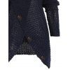 Tulip Hem Turtleneck Crochet Sweater Mock Button Long Sleeve Solid Color Sweater - DEEP BLUE XL