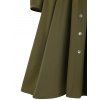 Mini Robe de Chemise Ceinturée Ligne A à Taille Haute en Couleur Unie à Manches Longues avec Bouton - Vert profond XL