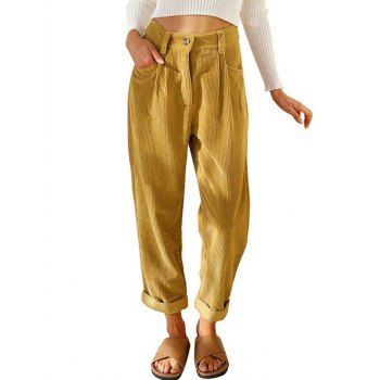 Corduroy Pants Textured Pockets Zipper Fly Plain Color Straight Leg Pants, Yellow
Corduroy Pants Textured Pockets Zipper Fly Plain Color Straight Leg Pants, Yellow