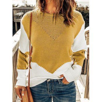 

Contrast Colorblock Drop Shoulder Sweater Ribbed Hem Textured Pullover Sweater, Multicolor a