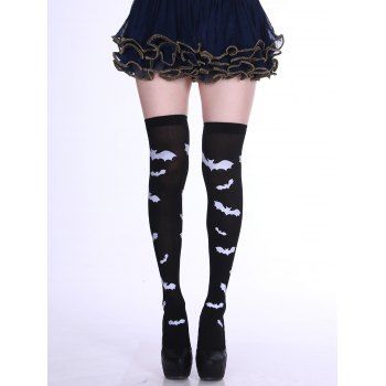 

Halloween Thigh High Socks Bat Pattern Elastic Gothic Socks, Black