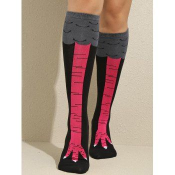 

Funny Paw Print Colorblock High Socks, Red