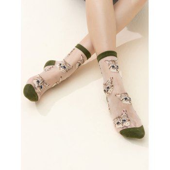 

Cute Cat Pattern See Thru Socks, Black