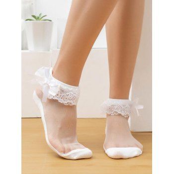 

Bowknot Sheer Lace Ankle Socks, White