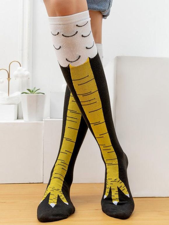 Chaussettes Mignonnes Patte de Boutonnage en Blocs de Couleurs - Jaune 