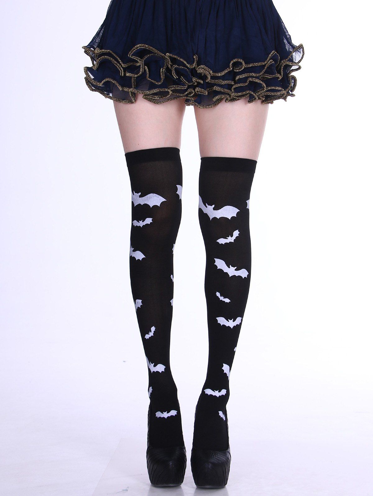 Chaussettes D'Halloween Gothique Elastique Motif de Chauve-souris - Noir ONE SIZE