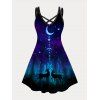Mini Robe Ligne A Croisé à Imprimé Lune et Cerf de Noël de Grande Taille - Noir 3XL