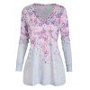 T-shirt Décontracté à Imprimé Floral Manches Longues à Col V - Gris Clair L