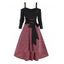 Cold Shoulder Buckle Straps Long Sleeve Bandage Top And Heathered High Low Midi Cami Dress Two Piece Set - DEEP RED XXXL