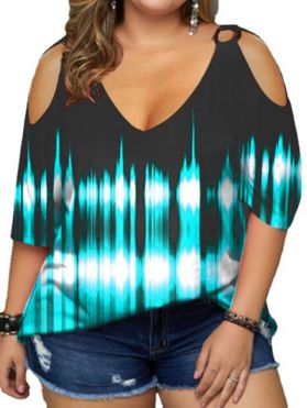 Plus Size T Shirt Printed T Shirt Cold Shoulder Plunging Neck O Ring Casual Tee