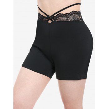 

Plus Size Crisscross Lace Panel Shorts, Black