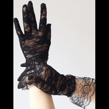 

Sheer Flower Lace Short Gloves, Black