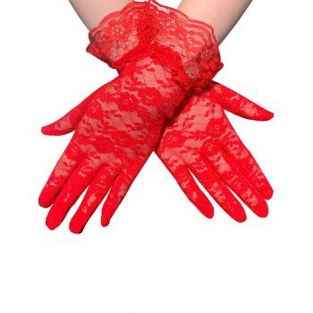 

Sheer Flower Lace Short Gloves, Red