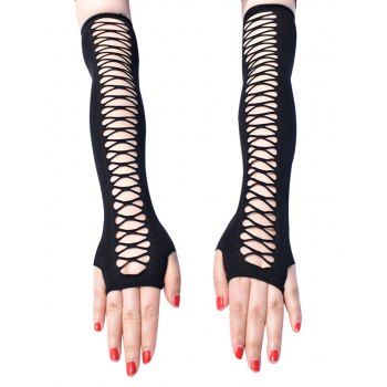 

Hollow Out Long Fingerless Arm Gloves, Black