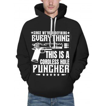 

Letter Slogan Pistol Print Graphic Hoodie Kangaroo Pocket Drawstring Drop Shoulder Hoodie, Multicolor