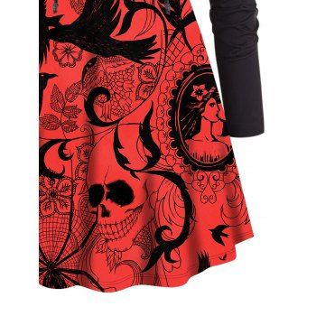 Plus Size T Shirt Halloween T Shirt Skull Bat Flower Print Lace Up Long Sleeve Tee