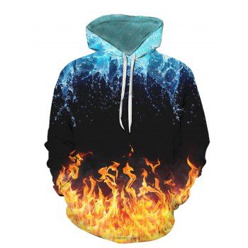 

Fire Flame And Water Print Hoodie Kangaroo Pocket Drawstring Casual Hoodie, Multicolor