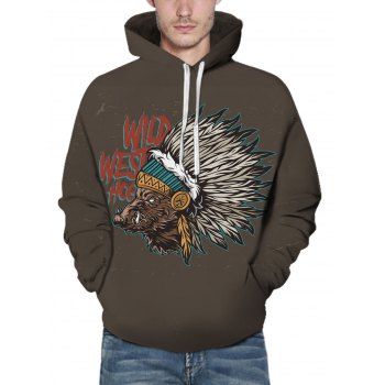 

Indian Chief Animal Letter Print Graphic Hoodie Casual Kangaroo Pocket Drawstring Hoodie, Multicolor