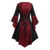 Sheer Skull Lace Insert Gothic Dress Colorblock Mock Button Lace Up Asymmetric Dress - BLACK XL