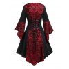 Sheer Skull Lace Insert Gothic Dress Colorblock Mock Button Lace Up Asymmetric Dress - BLACK XXXL