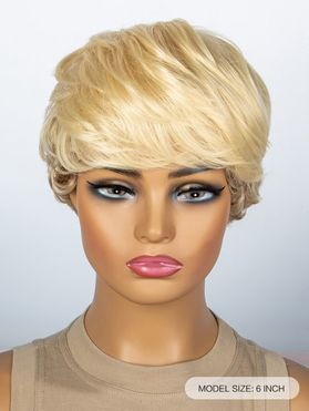 Short Side Bang Layered Two Tone Curly Pixie Cut Heat Resistant Synthetic Wig