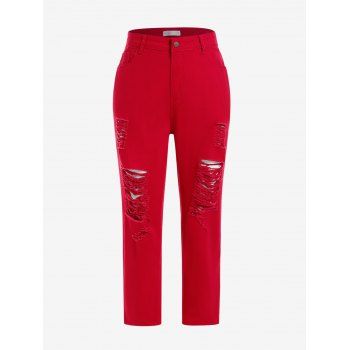 

Plus Size Colored Ripped Skinny Pencil Jeans, Red